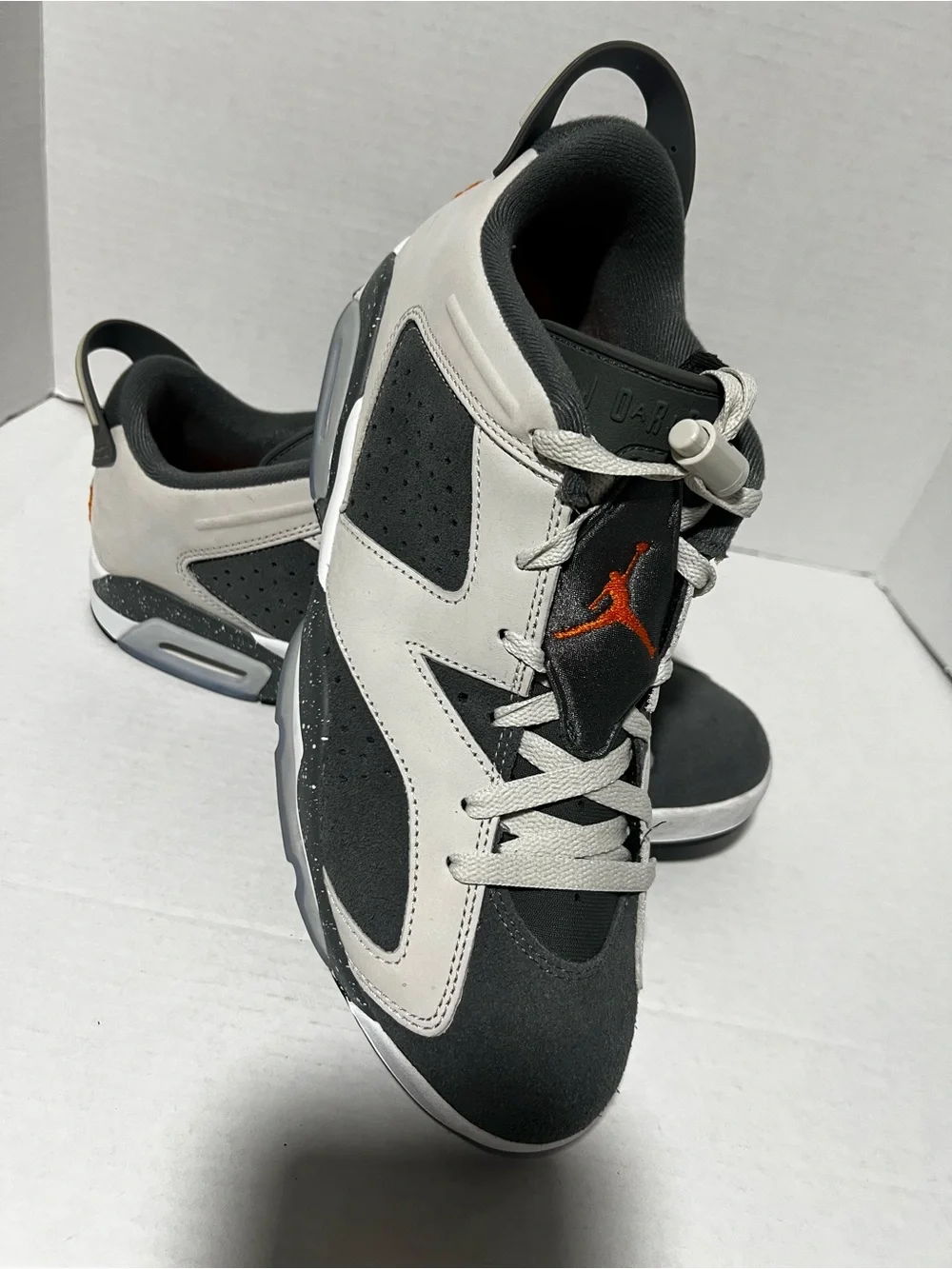 Jordan Men’s Mid-Top Sneakers in Black, Light Gray and Orange